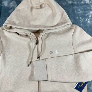 Polo Ralph Lauren Long Sleeve Double Knit Zip Up Classic Hoodie Mens S Beige NWT